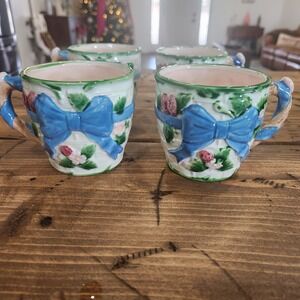 VTG Haldon Group 1986 Ribbon & Bow Mug Set Of 4, Hand Painted